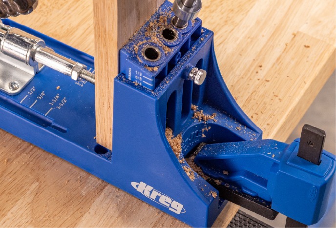 Kreg K4 pocket hole jig on a benchtop with clamps
